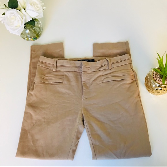 Zara Pants - Zara Woman Stretchy Tan Pants Large Straight Leg Cotton Blend